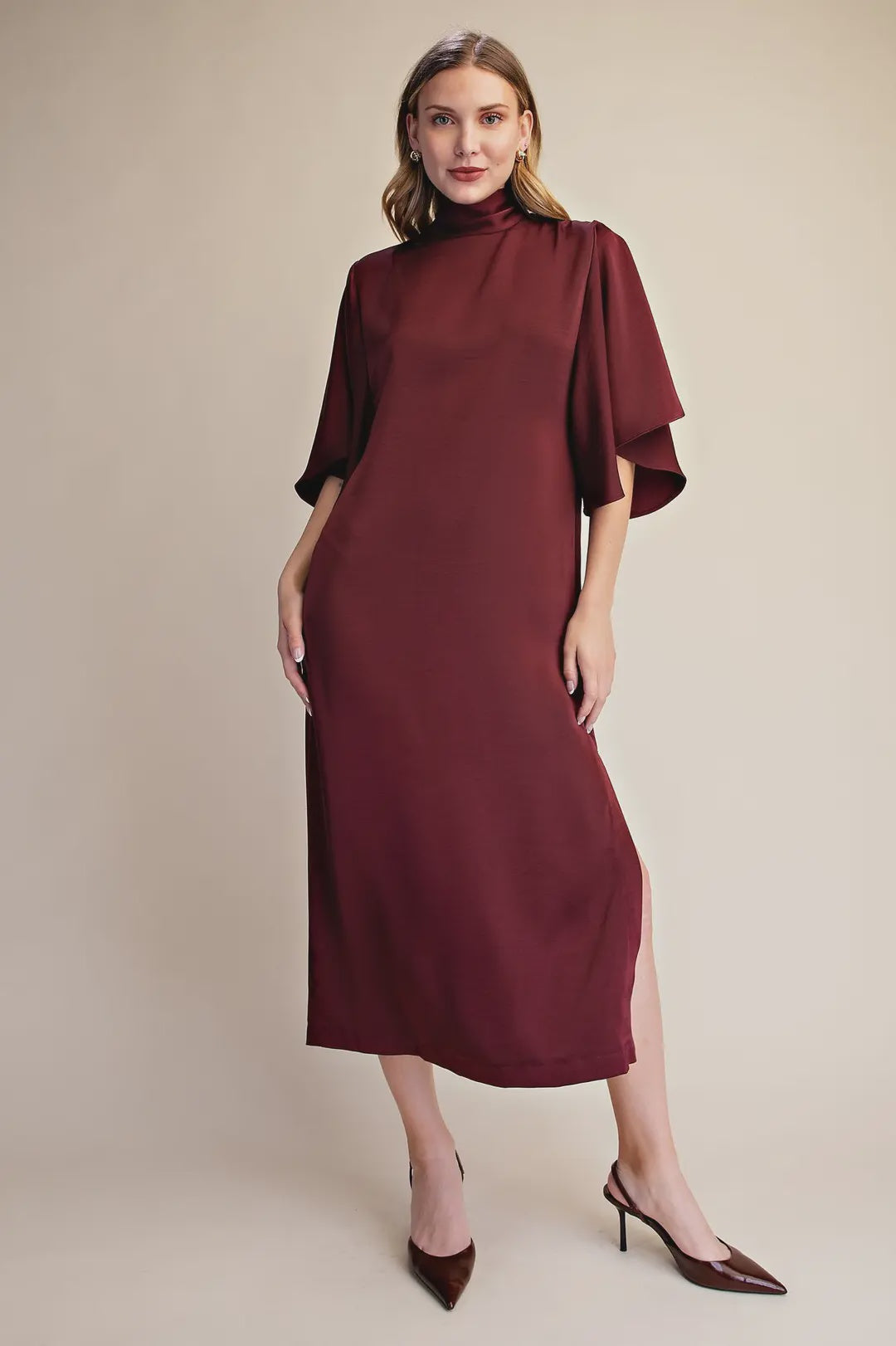 At Your Pace Midi Dress in Burgundy