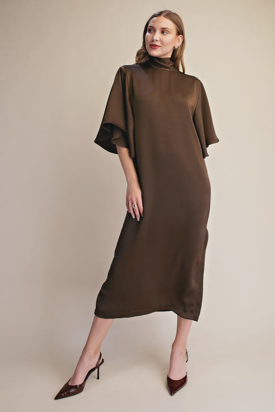 At Your Pace Midi Dress in Brown