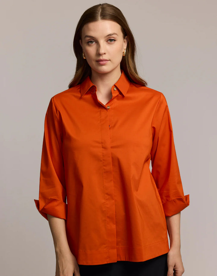 Hinson Wu Xena 3/4 Sleeve Zip Back Shirt in Spice