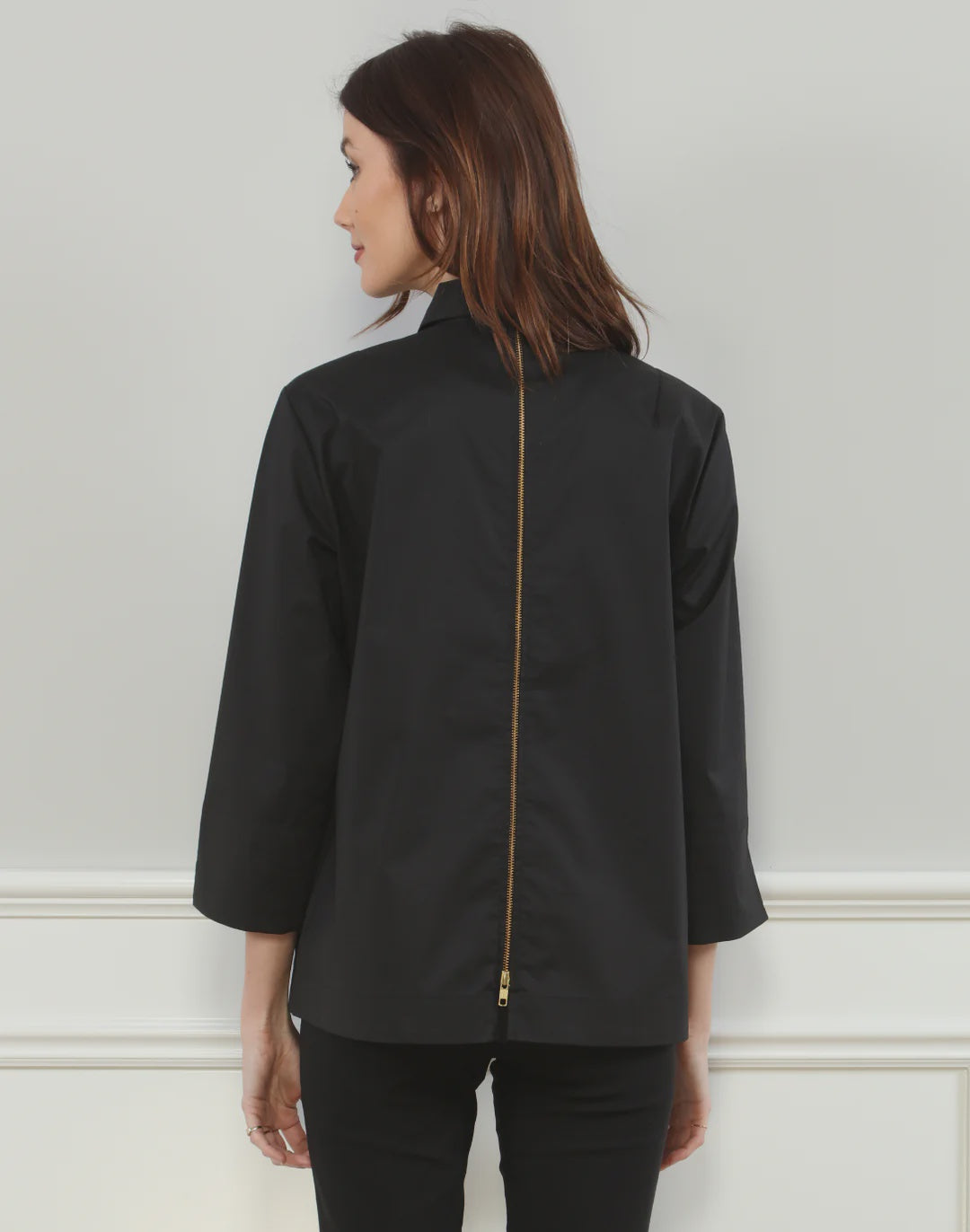 Hinson Wu Xena 3/4 Sleeve Zip Back Shirt in Black