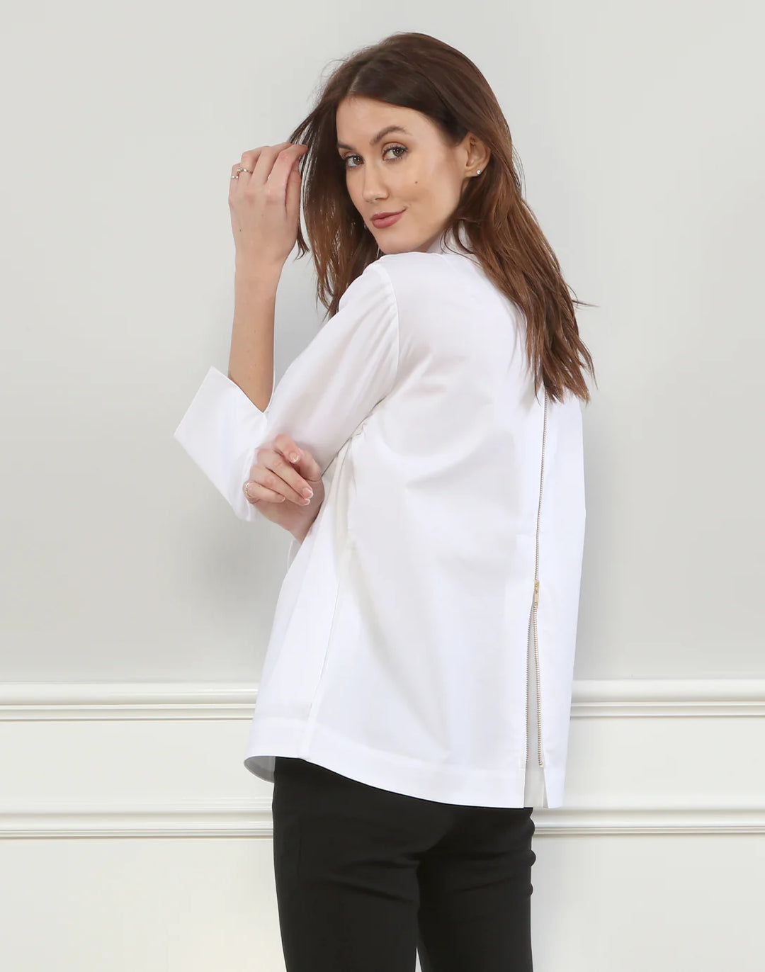 Hinson Wu Xena 3/4 Sleeve Zip Back Shirt in White