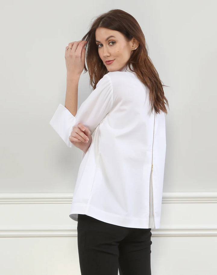 Hinson Wu Xena 3/4 Sleeve Zip Back Shirt in White
