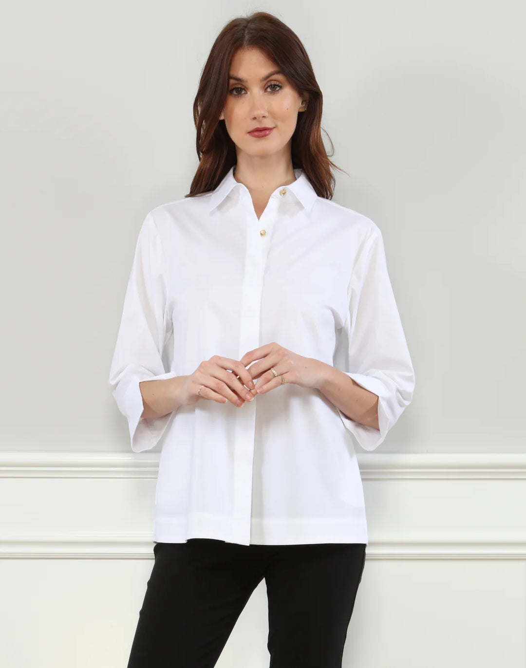 Hinson Wu Xena 3/4 Sleeve Zip Back Shirt in White