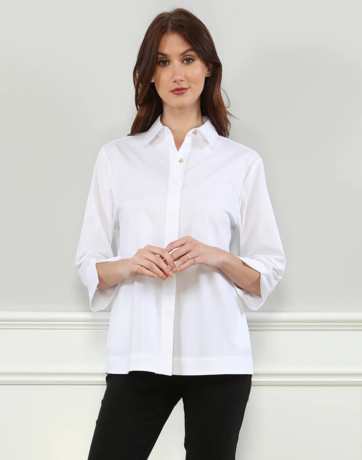 Hinson Wu Xena 3/4 Sleeve Zip Back Shirt in White