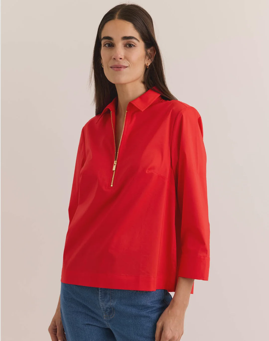 Hinson Wu Alessa 3/4 Sleeve Top in Poppy