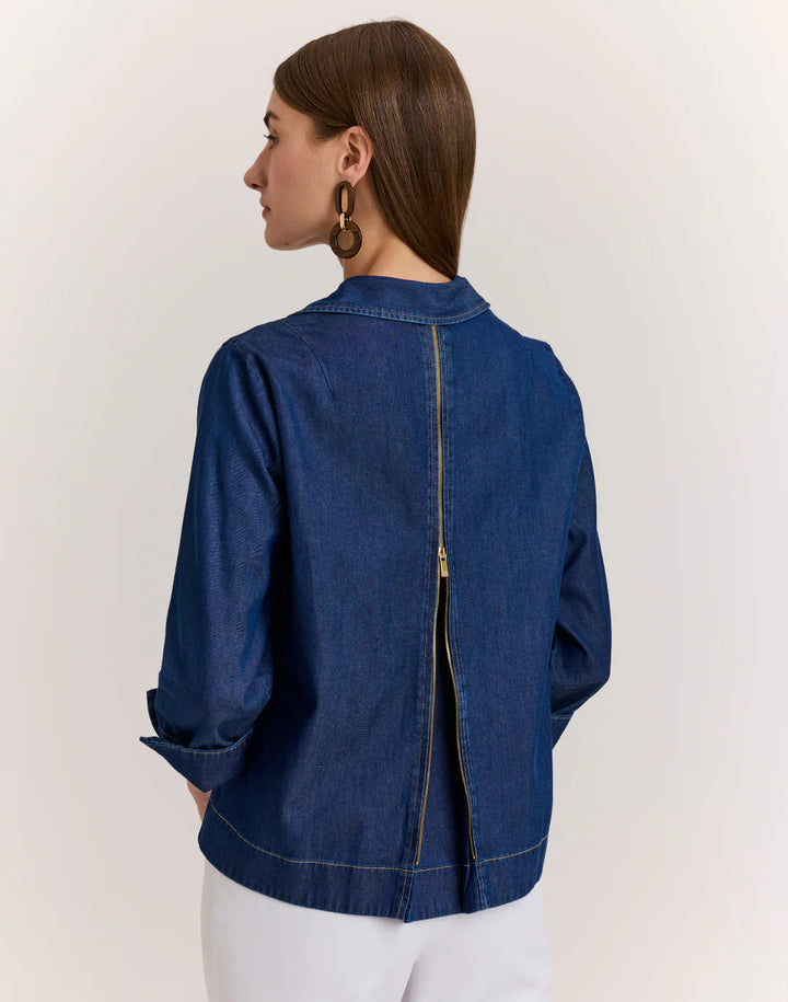 Hinson Wu New Xena 3/4 Sleeve Denim Shirt in Dark Wash