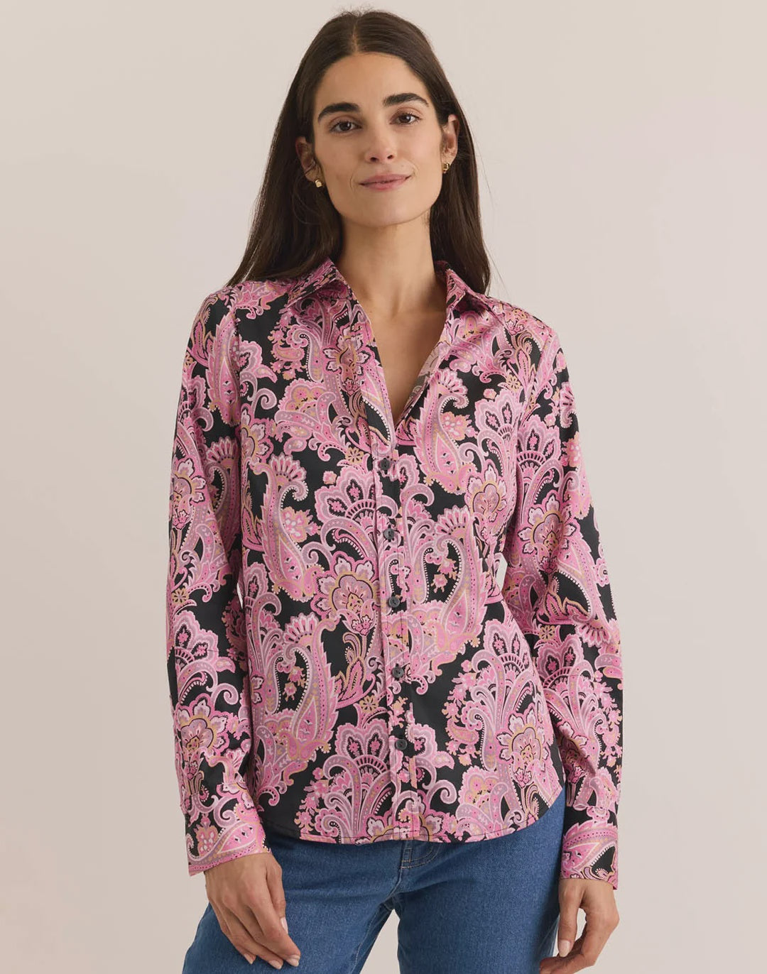 Hinson Wu Clarice Long Sleeve in Bordeaux Paisley Shirt