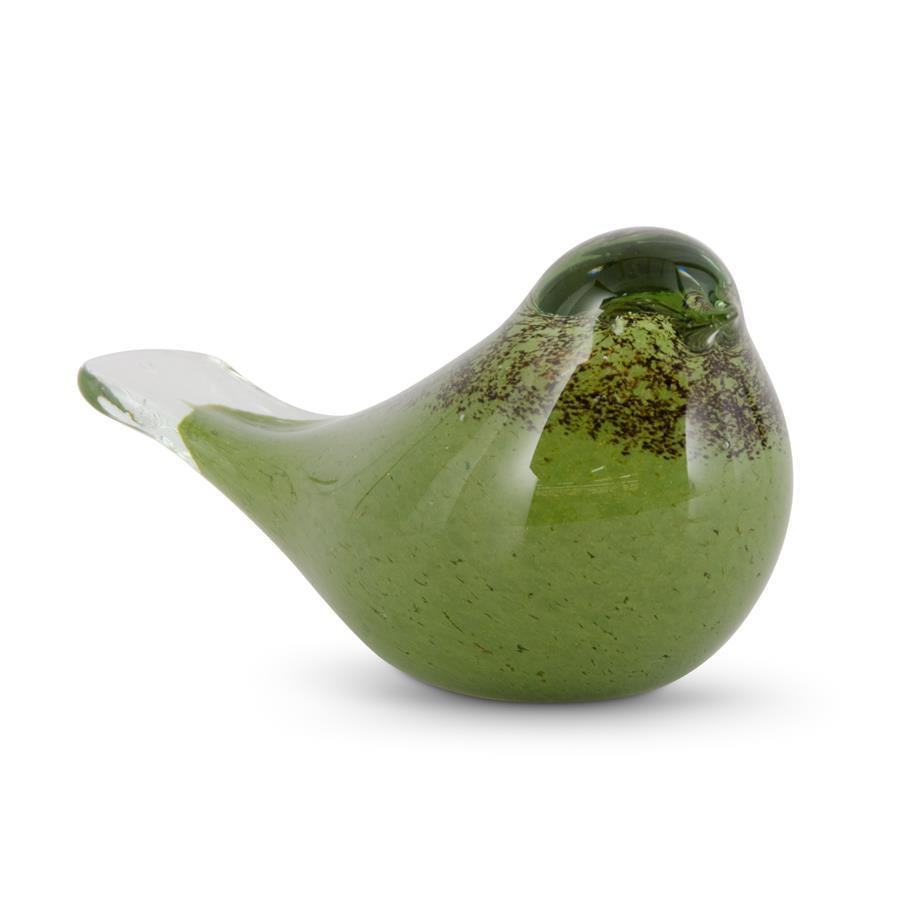 5.5 Inch Green & Brown Speckled Glass Bird