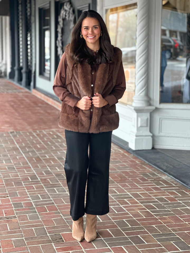 Brown Faux Mink Fur Vest