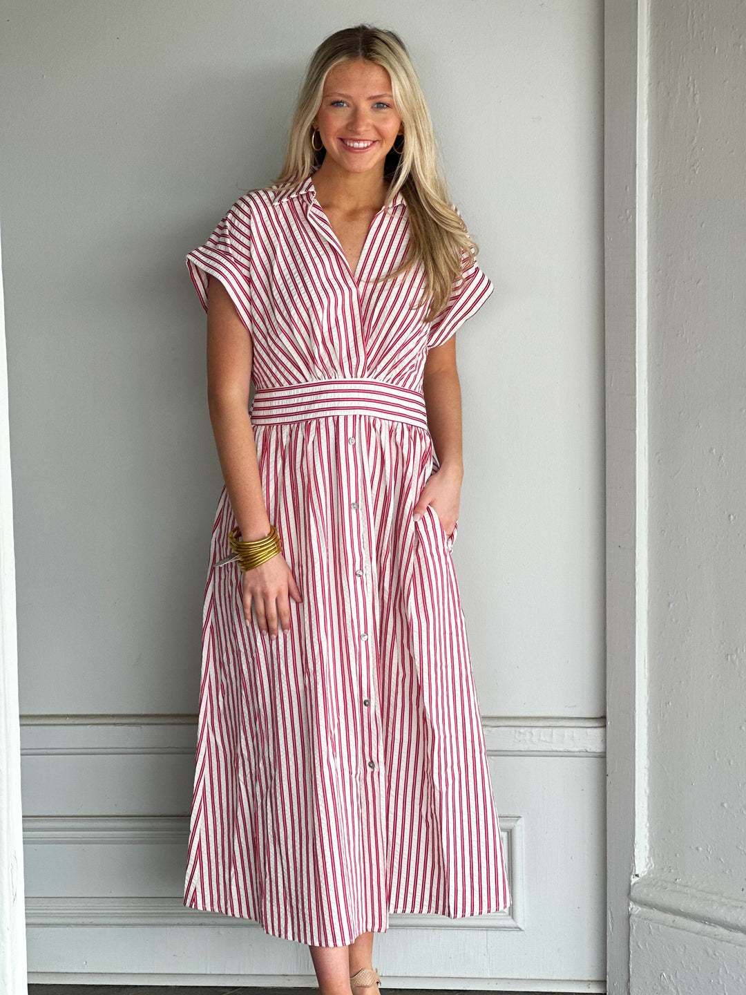 This Is The One Red Stripe Midi Dress