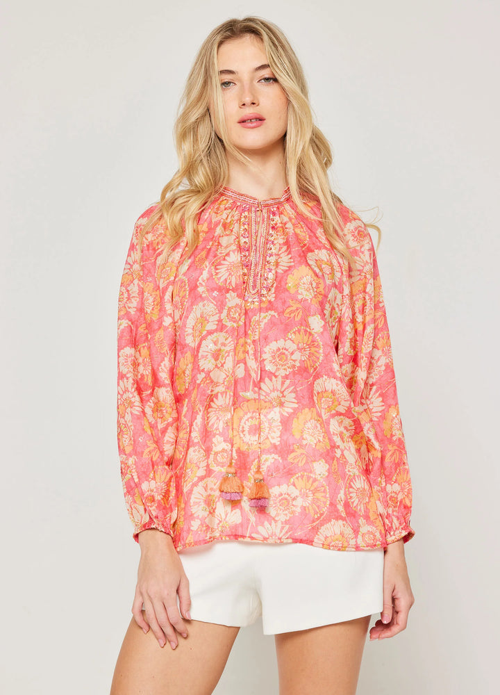 bella tu Natalie Peasant Top in Coral