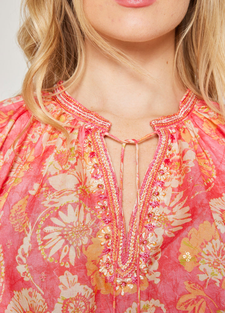 bella tu Natalie Peasant Top in Coral