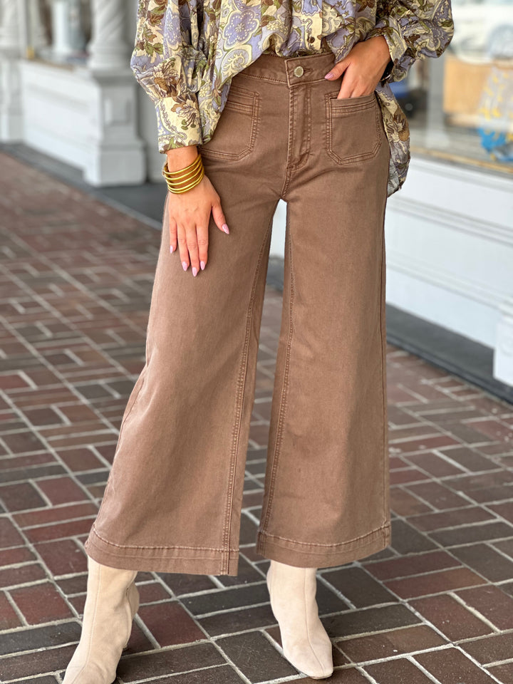 Charlie B Cropped Patch Pocket Jeans in Truffle
