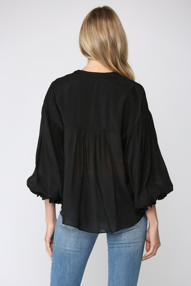 Puff Sleeve Button Down Shirt in Black