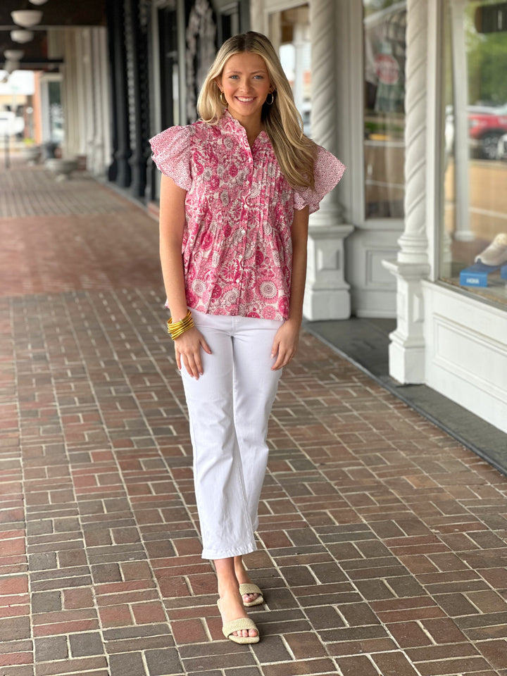 Dylan Maeve Pink Pin Tuck Blouse