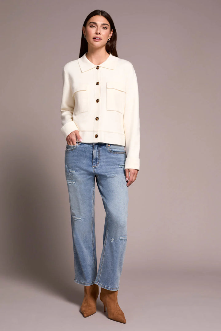 Tribal Double Knit Collared Sweater Cardigan in Moonstone