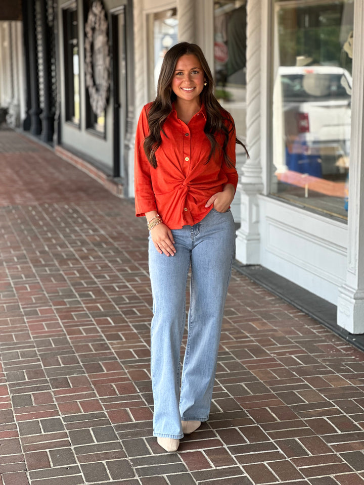 Gretchen Scott Twist & Shout Top in Ultra Suede Orange