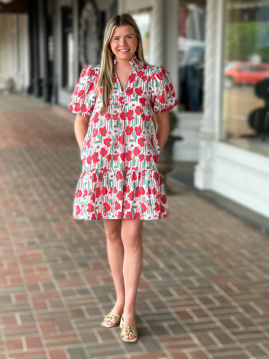Floral Print Mini Dress in Red