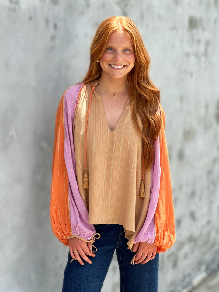 Long Sleeve Lurex Blouse