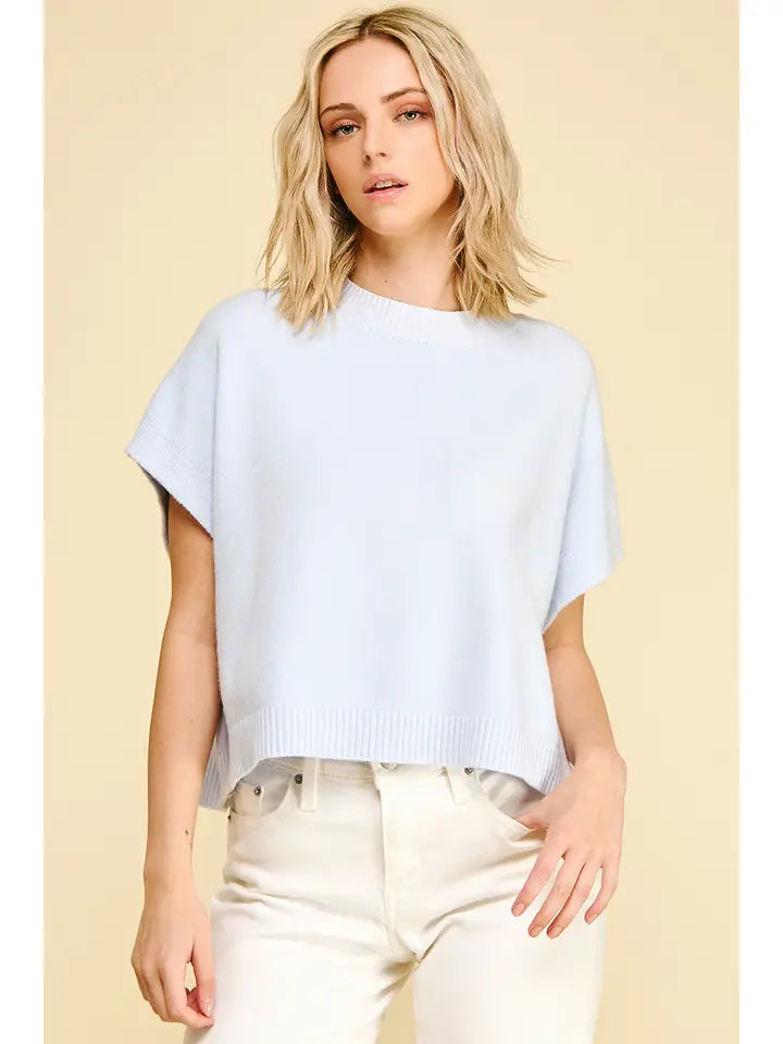 Dropped Shoulder Sweater Top in Pale Blue