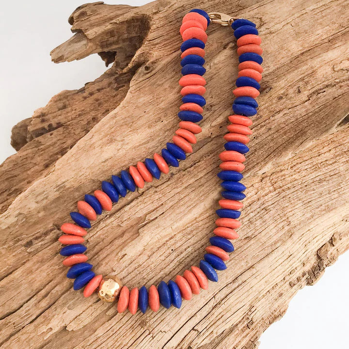 Heishi Clay Choker Necklace in Blue/Orange