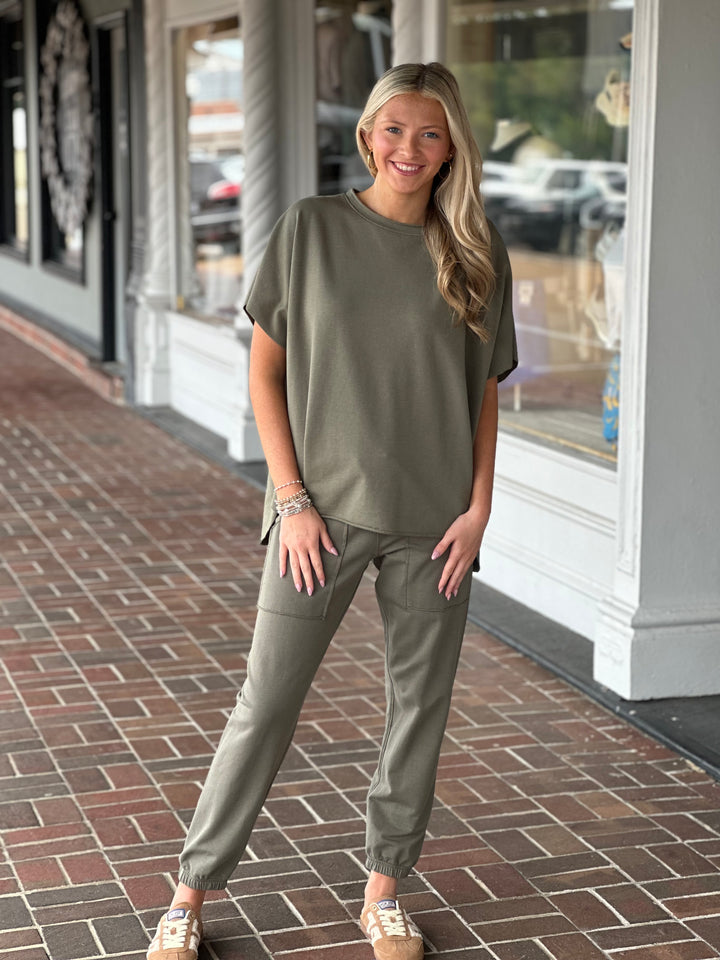 Dylan Cali Fleece Tee in Olive