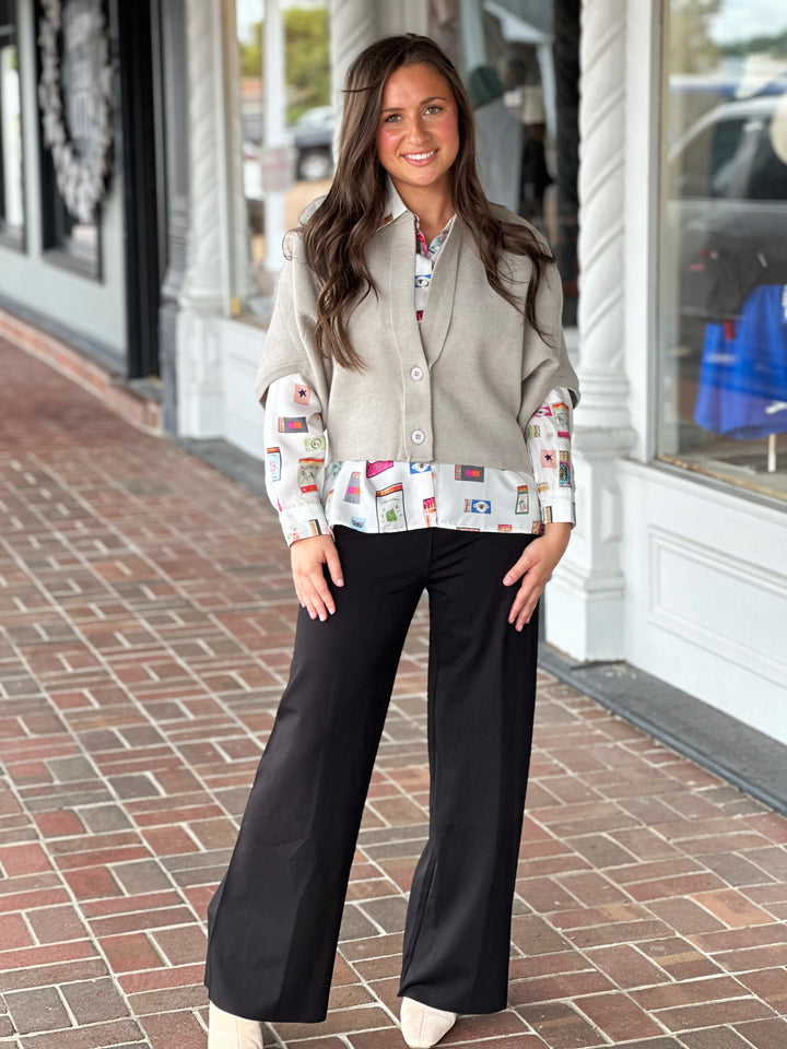 Cloudy Gray 2 Button Short Sleeve Cardigan