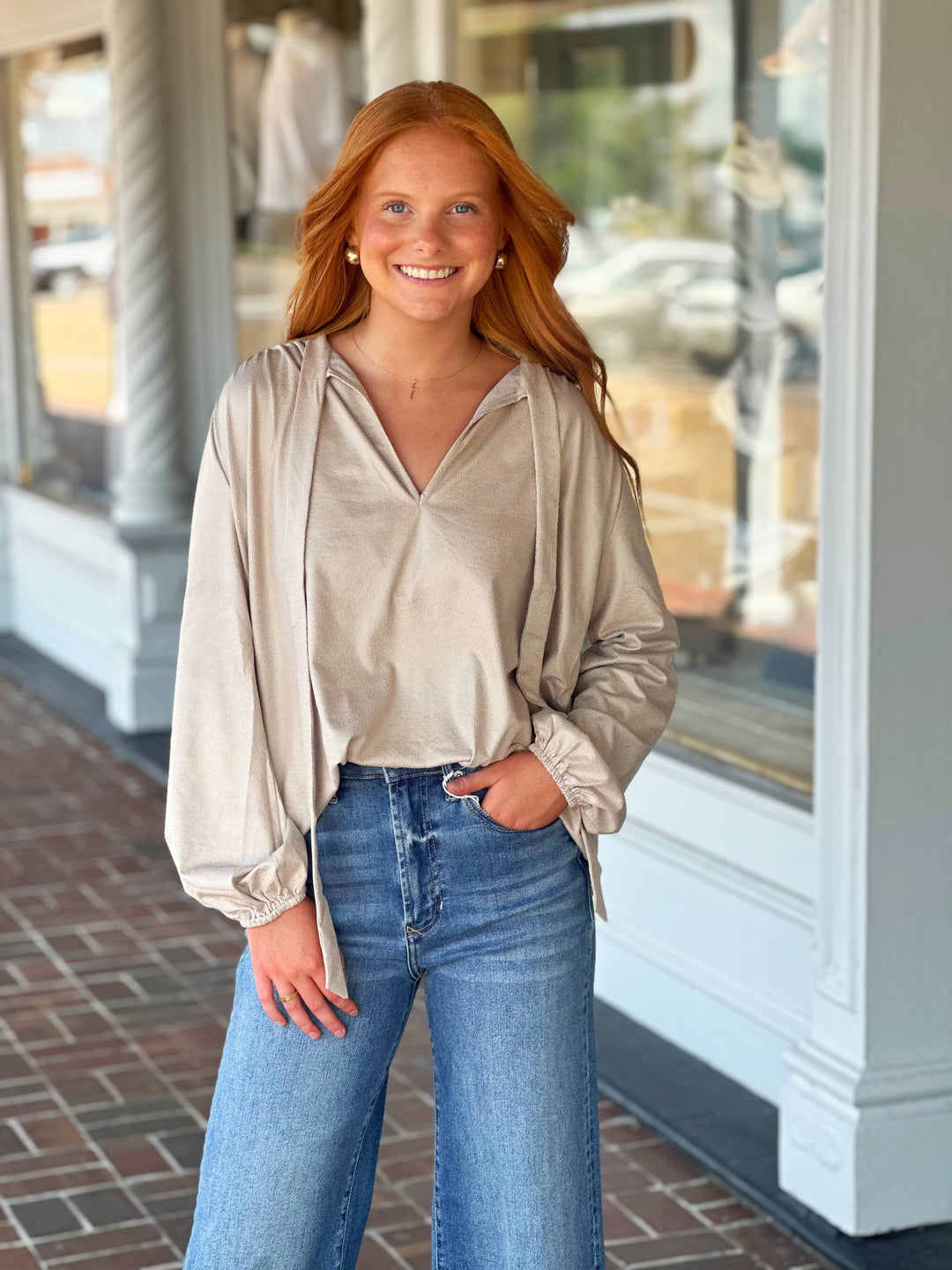 Lola +  Sophie Zoe Leatherette Beige Top