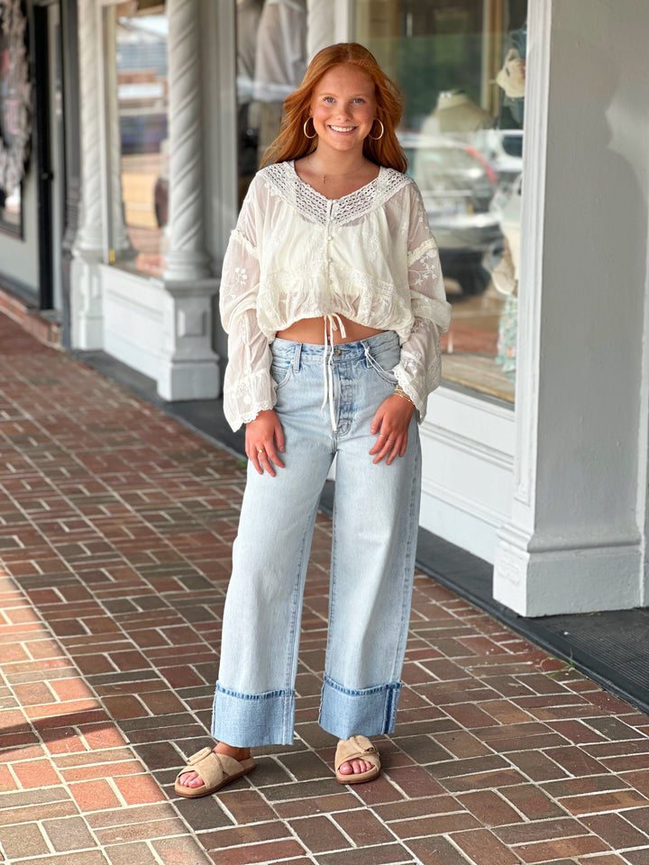 Free People Sweet Love Blouse in Egret