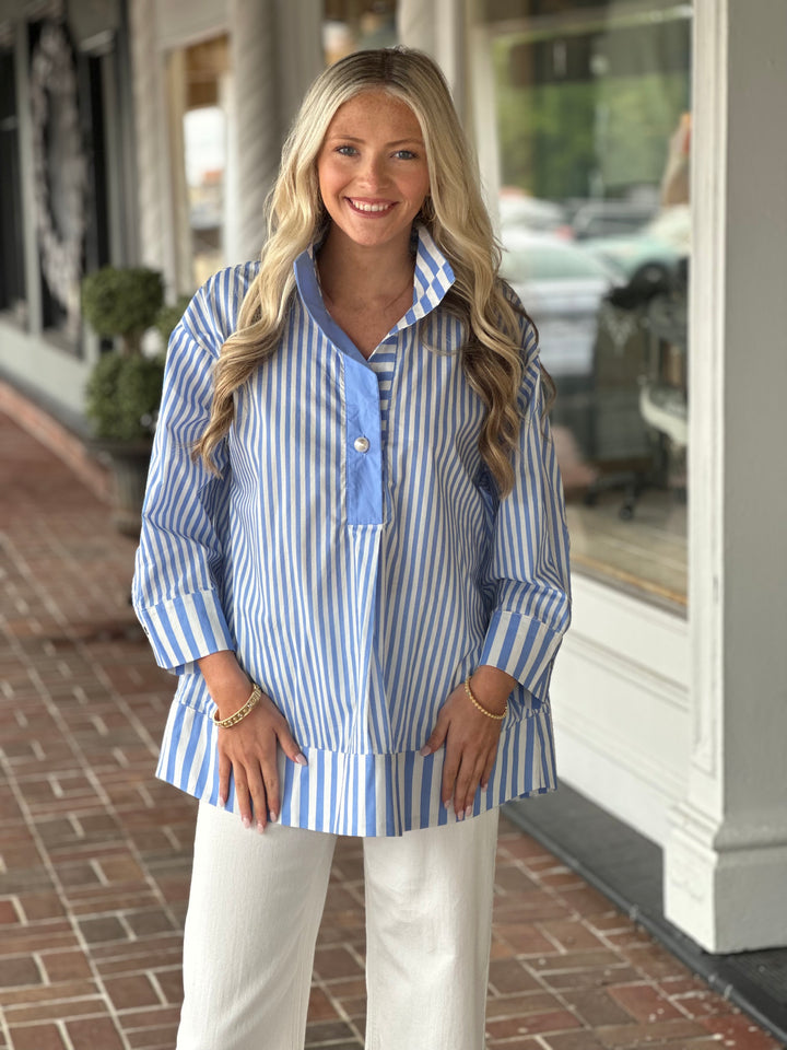 Stripe Print Top in Blue