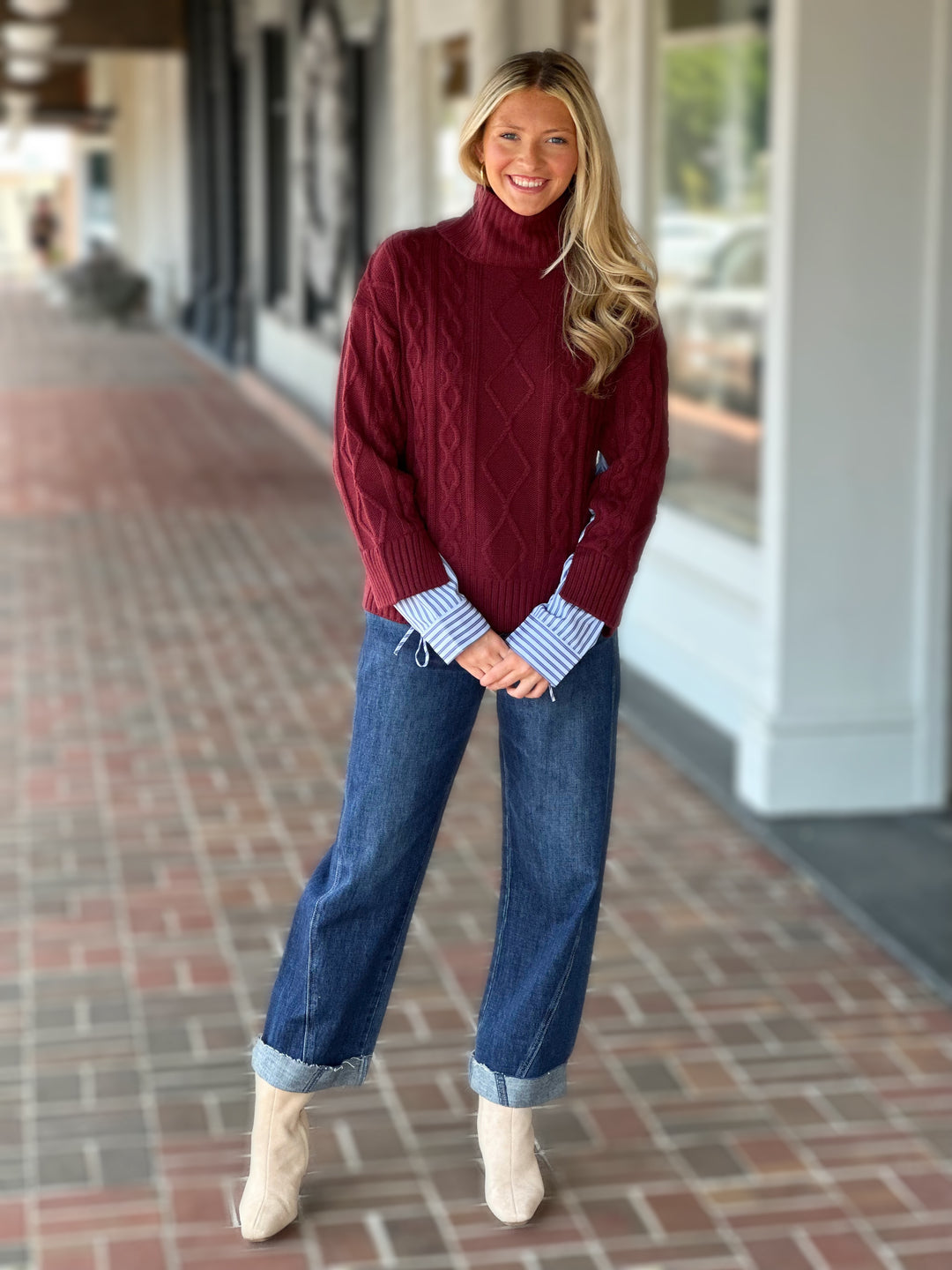 French Dressing Mix Material Cable Sweater in Scarlet