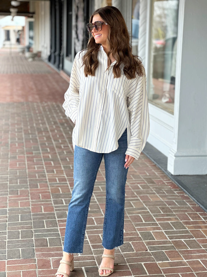 Sophisticated Navy Stripe Cream Blouse