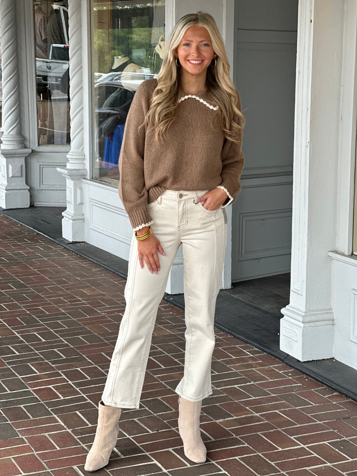 Walnut Brown Scalloped Collared Sweater