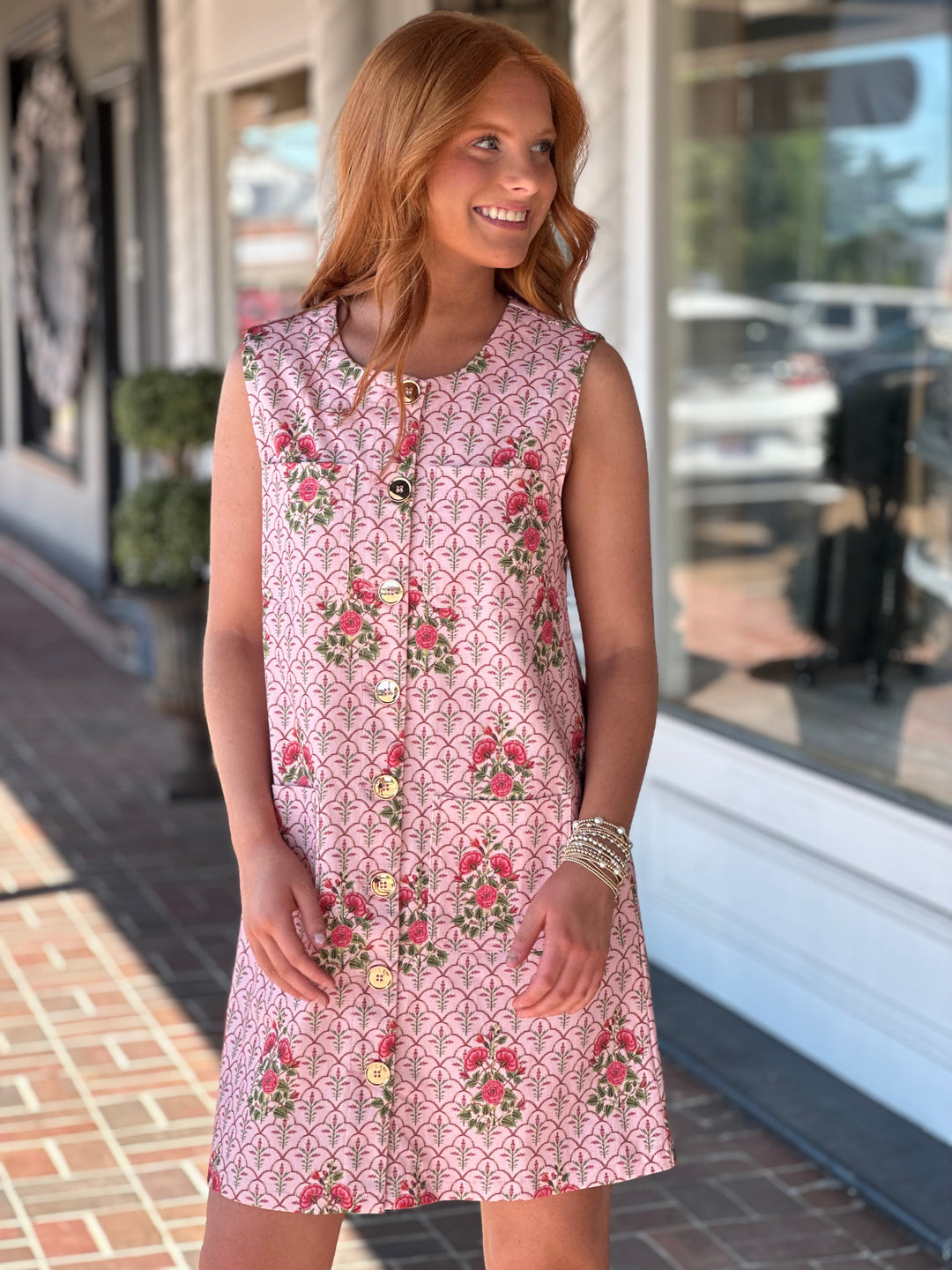 Pink Floral Sleeveless Mini Dress