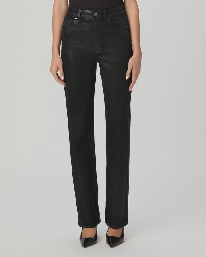 Paige Denim Stevie Straight Jean in Black Fog Luxe Coating