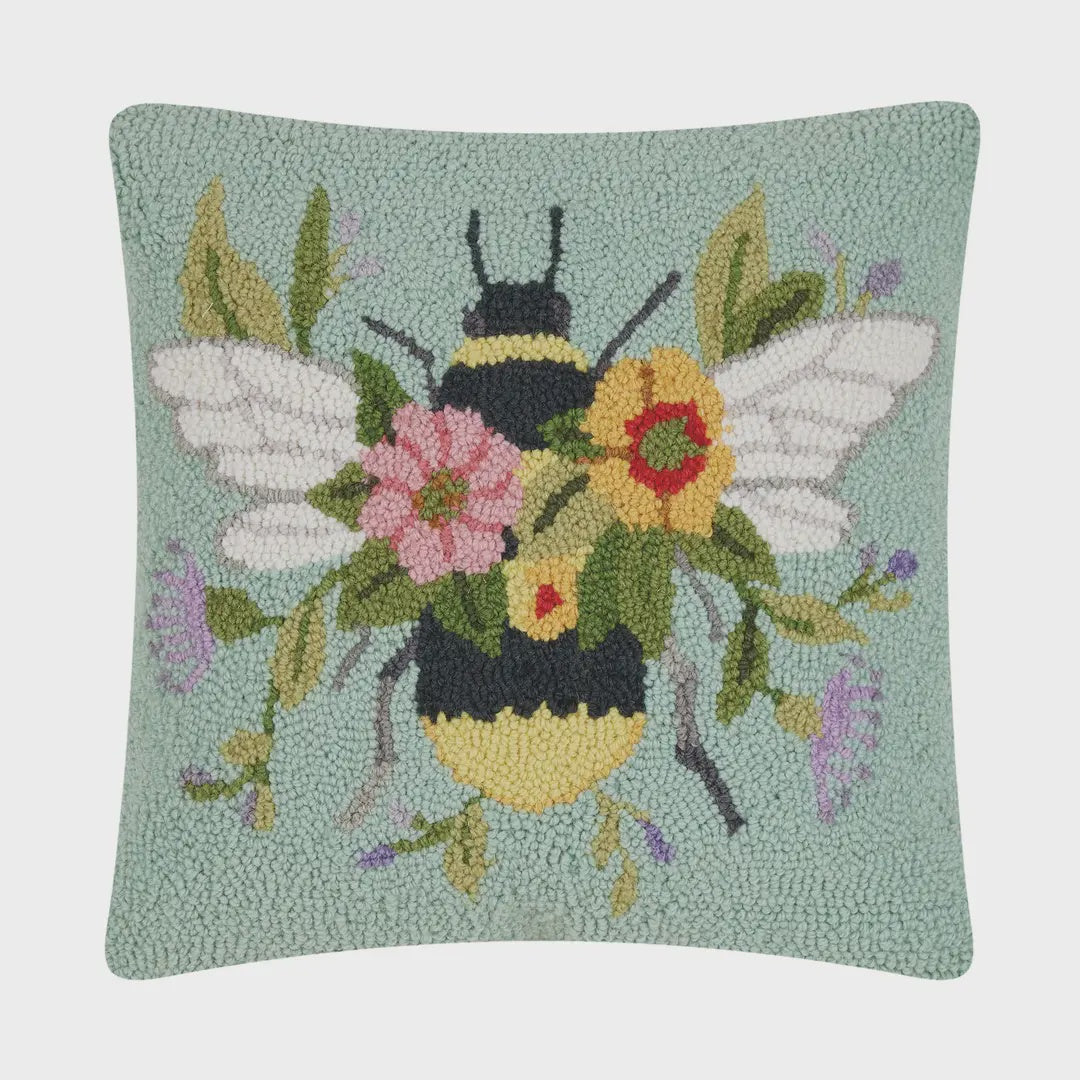 Floral Bee Over Flowers Hook Pillow - Susan Winget
