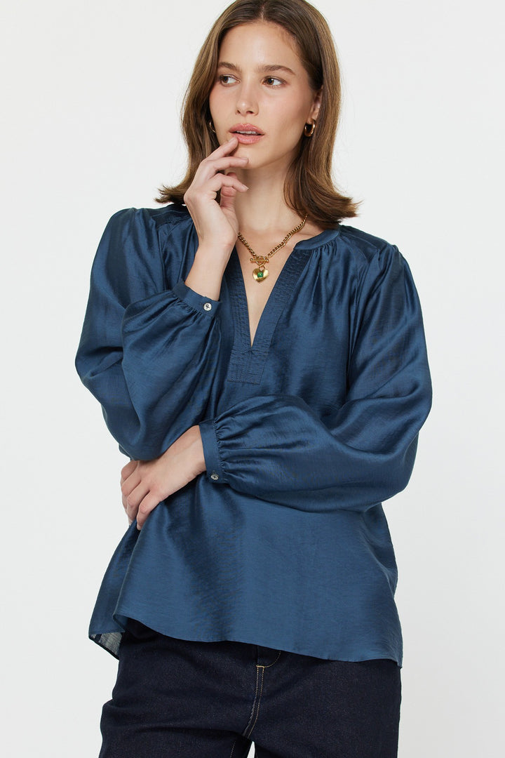 V-neck Long Sleeve Sapphire Top