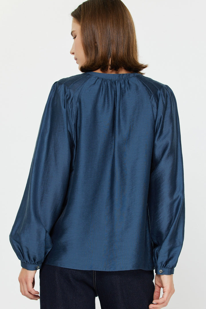 V-neck Long Sleeve Sapphire Top
