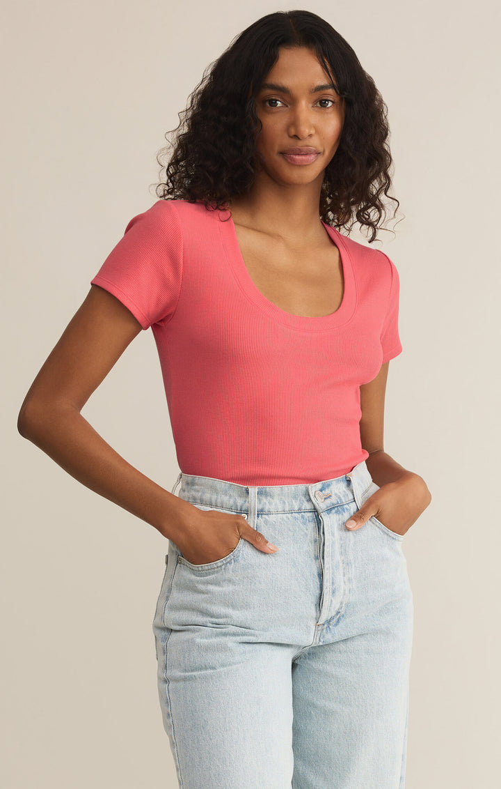 Z Supply Sirena Short Sleeve Rib Tee in Sunset Pink