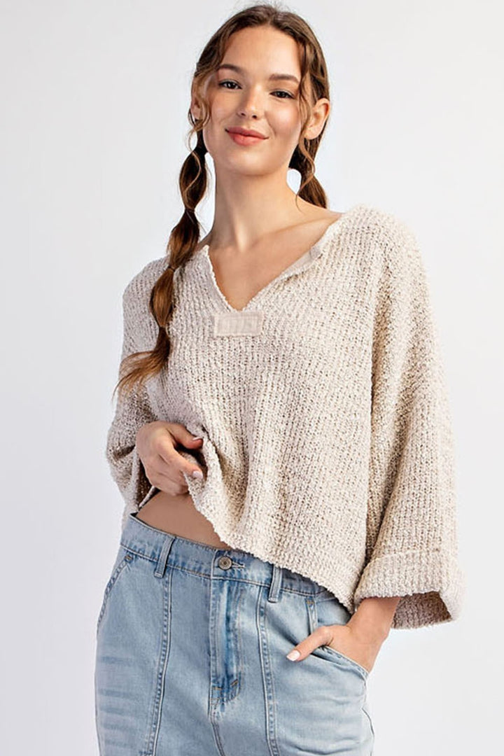 Textured Long Sleeve Sweater in Oatmeal