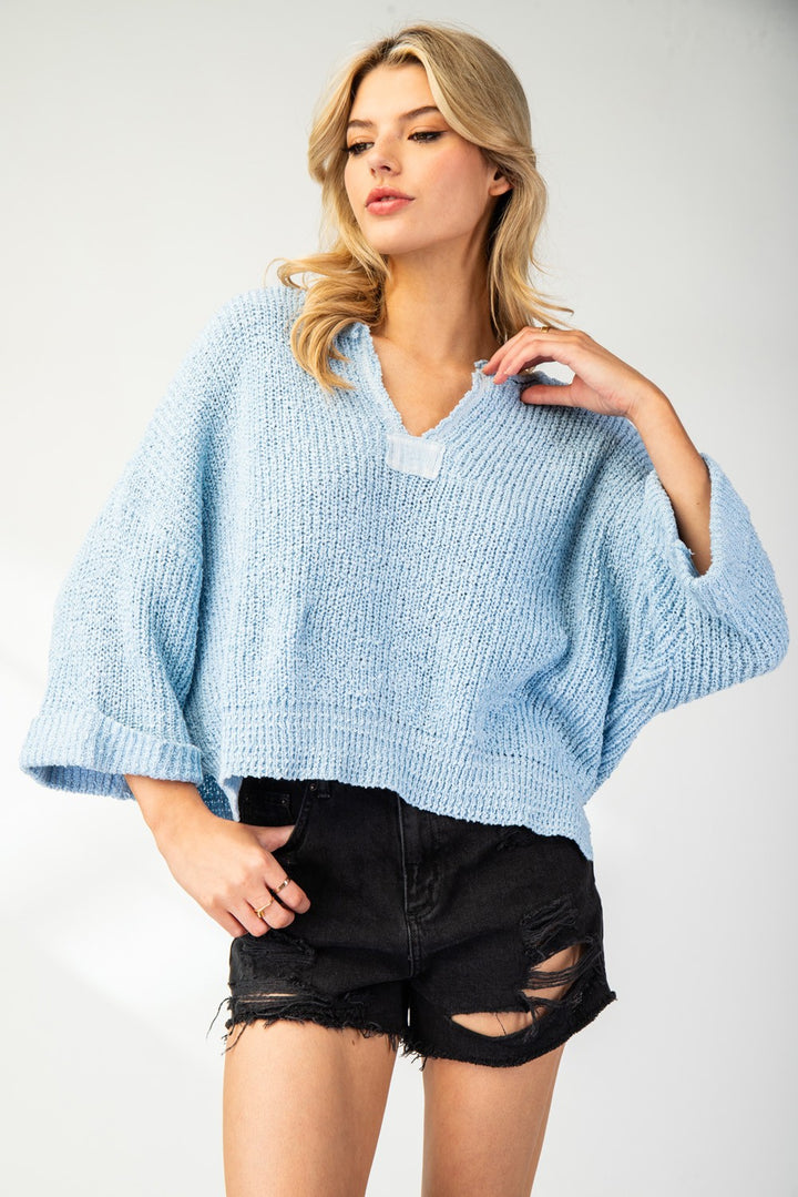 Textured Long Sleeve Sweater in Periwinkle