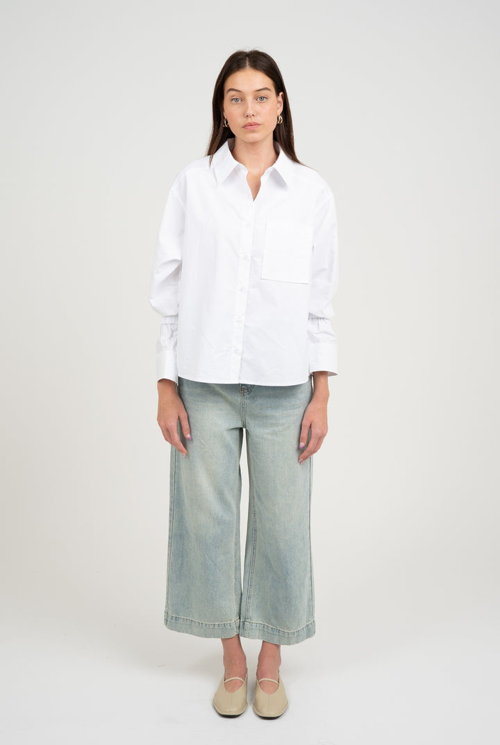 White High Low Button Down Shirt