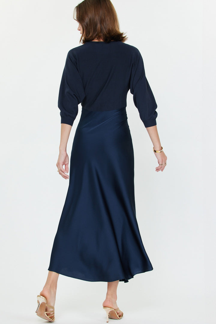 Mixed Media Navy Midi Dress