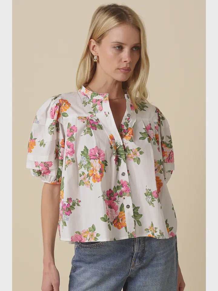 Megan Floral Puff-Sleeve Top