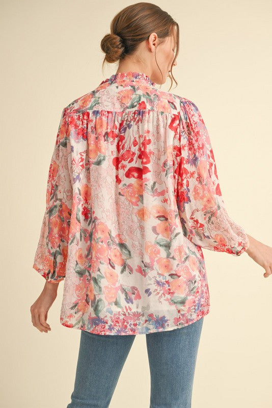 Floral Chiffon Red Printed Top