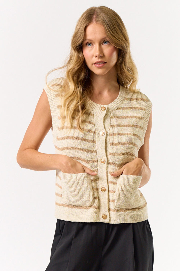 Striped Sweater Vest in Gold
