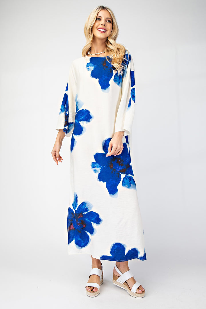 Pull Over Boat Neck Maxi Dress in Blue