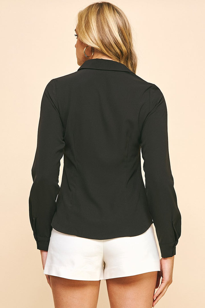 Pintuck Detail Black Top