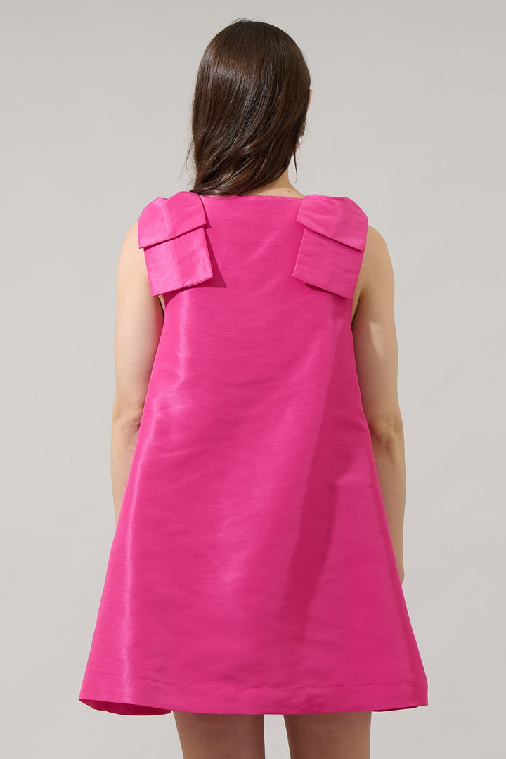 Bow Trapeze Mini Dress in Fuchsia