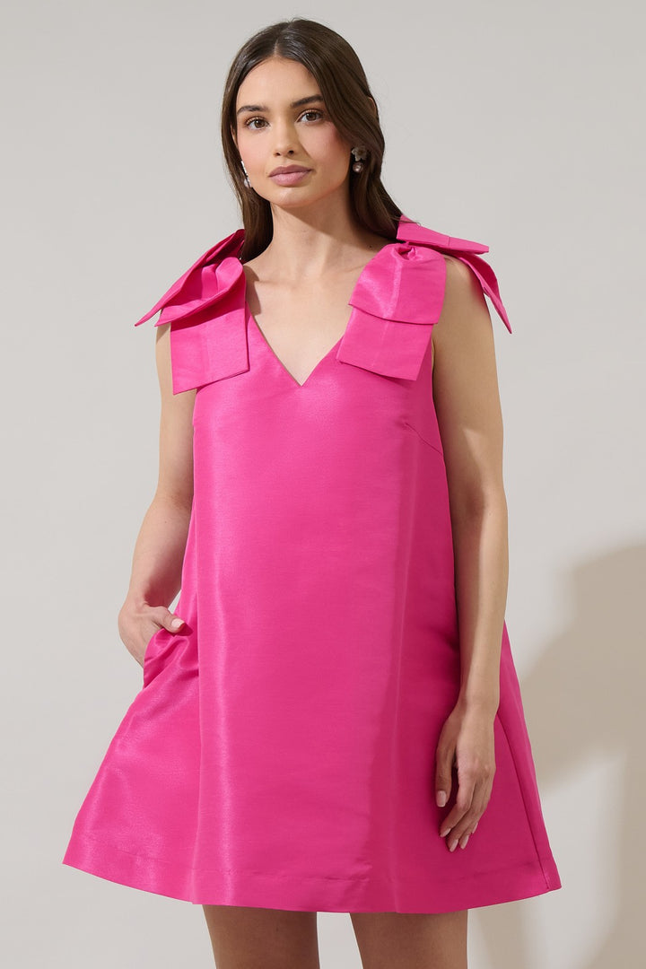 Bow Trapeze Mini Dress in Fuchsia